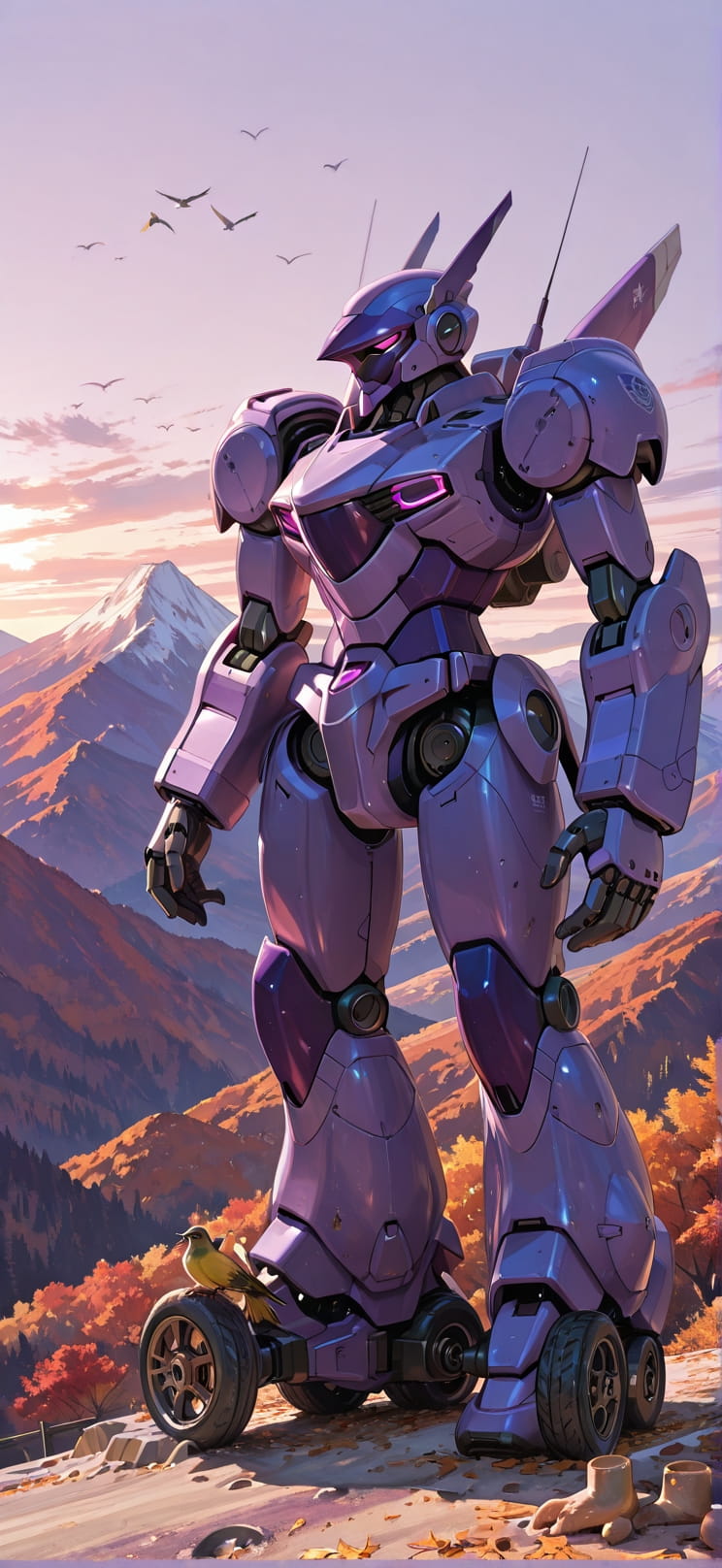 Ceramic Purple Afternoon Mountain Autumn Animal Machine mobile wallpaper / スマホ壁紙