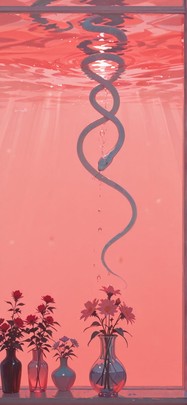 Ceramic Red Afternoon Sea Summer Animal mobile wallpaper / スマホ壁紙