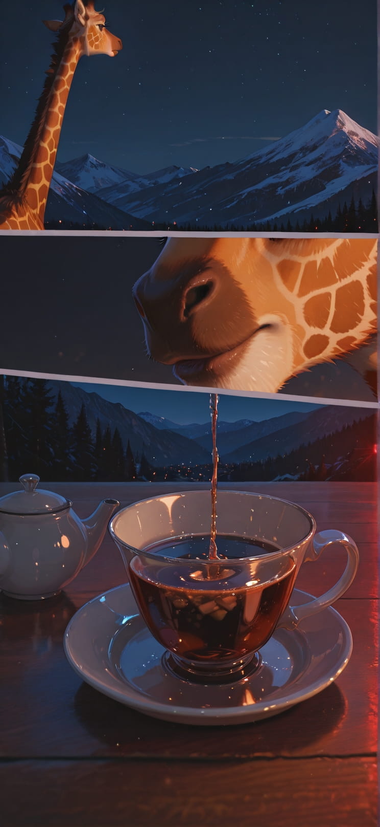 Ceramic Red Night Mountain Winter Animal mobile wallpaper / スマホ壁紙