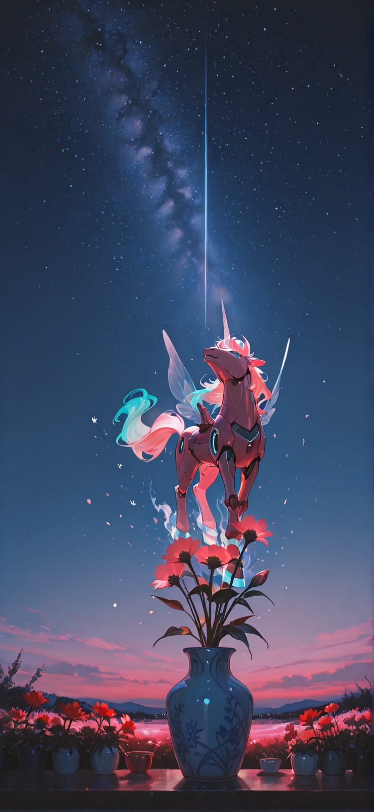 Ceramic Red Night Sky Spring Animal Machine mobile wallpaper / スマホ壁紙