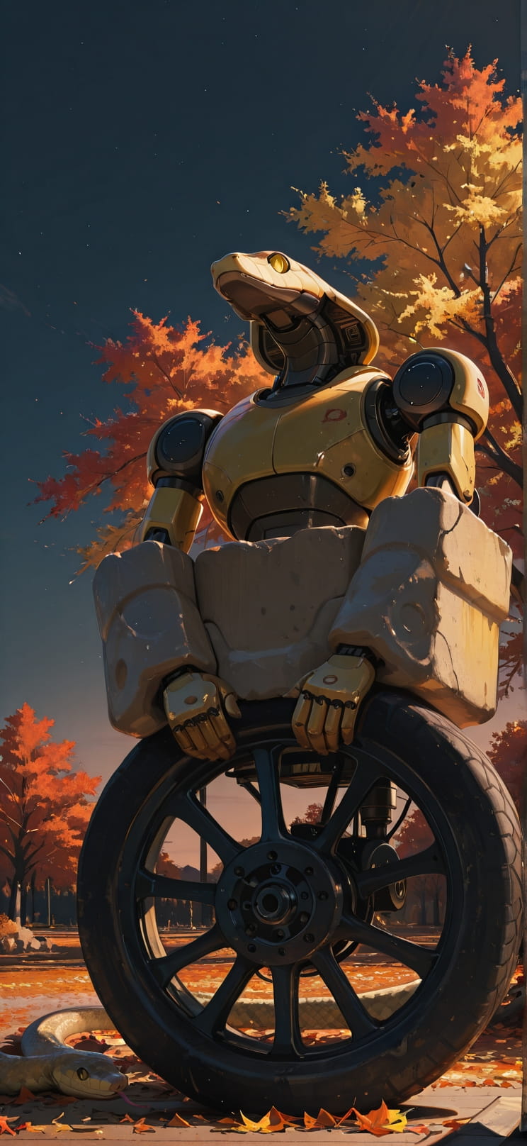 Ceramic Yellow Night Sky Autumn Animal Machine mobile wallpaper / スマホ壁紙