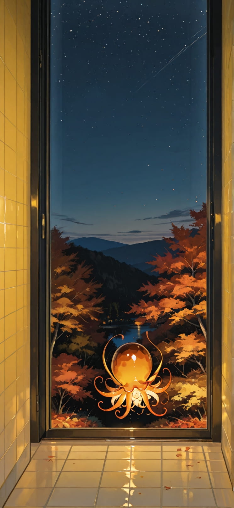 Ceramic Yellow Night Sky Autumn Animal mobile wallpaper / スマホ壁紙