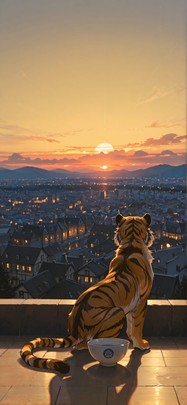 Ceramic Yellow Sunset City Winter Animal mobile wallpaper / スマホ壁紙