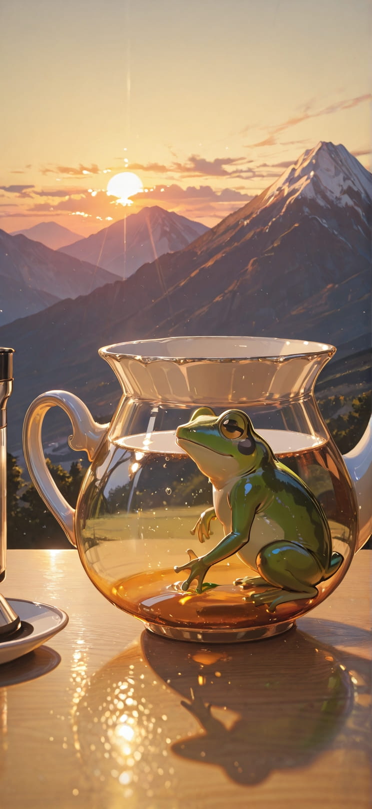 Ceramic Yellow Sunset Mountain Spring Animal mobile wallpaper / スマホ壁紙