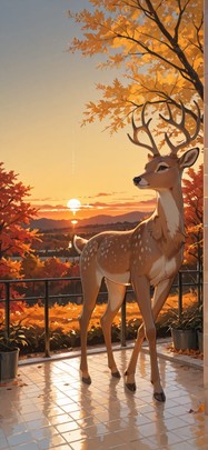 Ceramic Yellow Sunset Sky Autumn Animal mobile wallpaper / スマホ壁紙