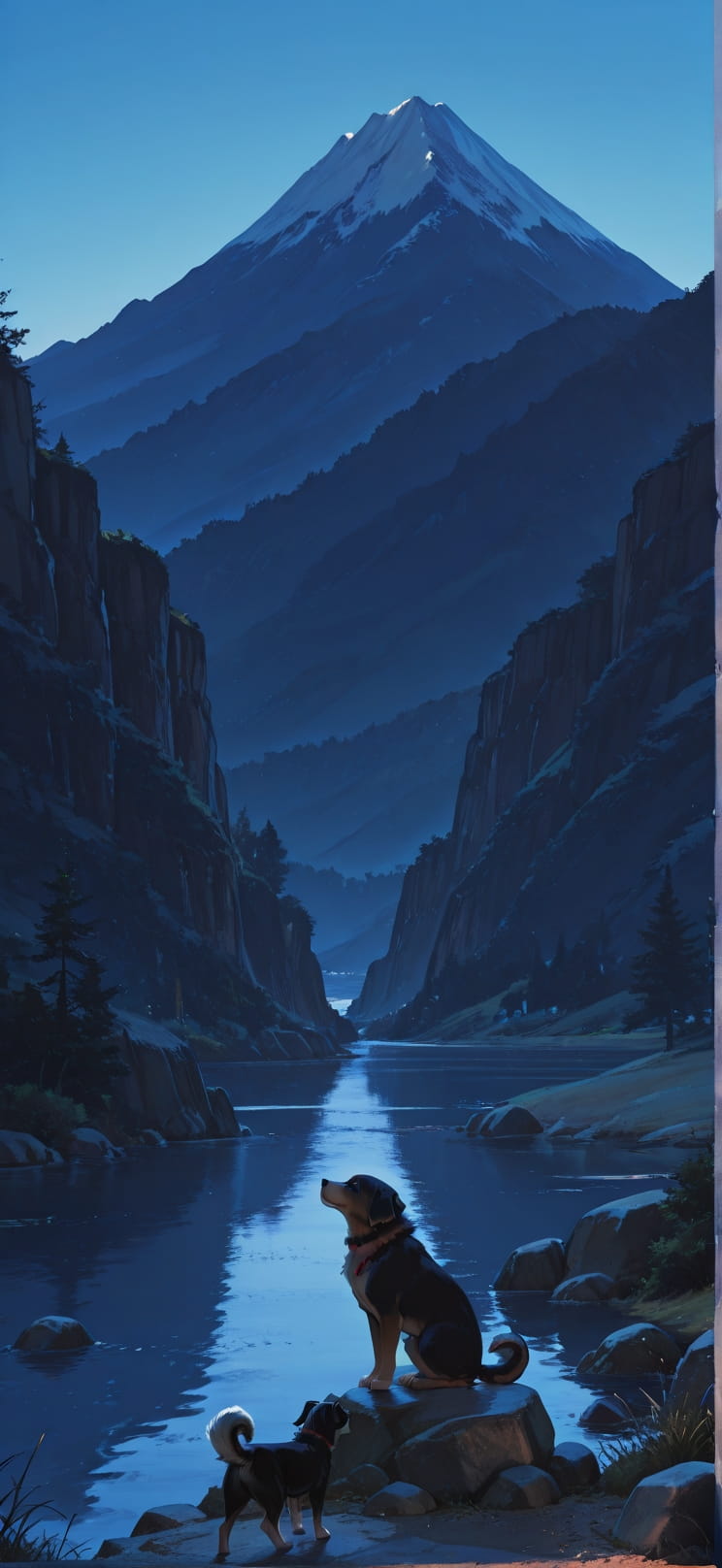 Chiaroscuro Blue Afternoon Mountain Spring Animal mobile wallpaper / スマホ壁紙