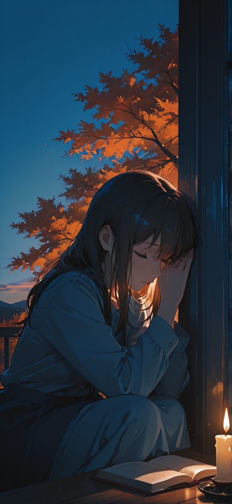 Chiaroscuro Blue Afternoon Sky Autumn Animal mobile wallpaper / スマホ壁紙