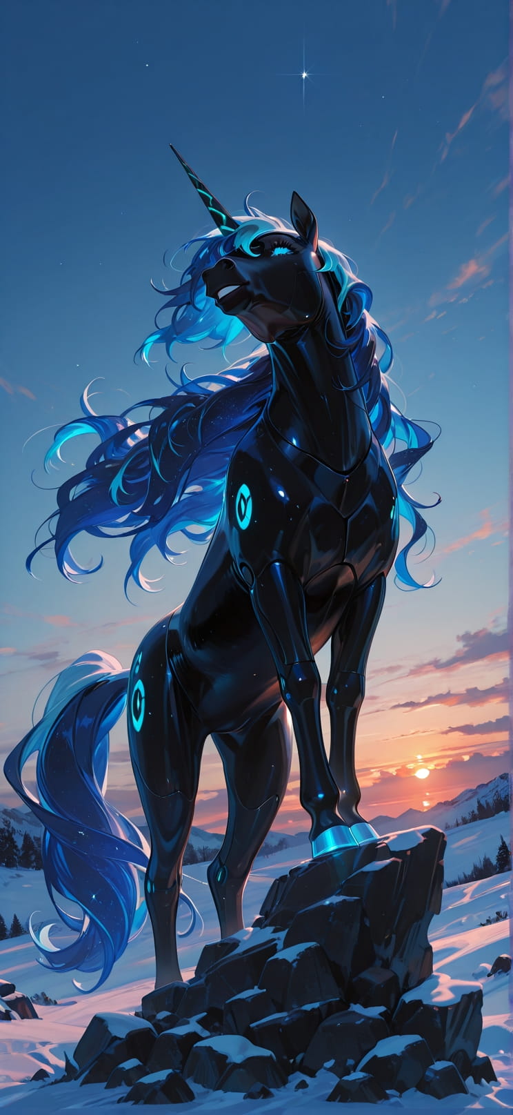 Chiaroscuro Blue Sunset Sky Winter Animal Machine mobile wallpaper / スマホ壁紙