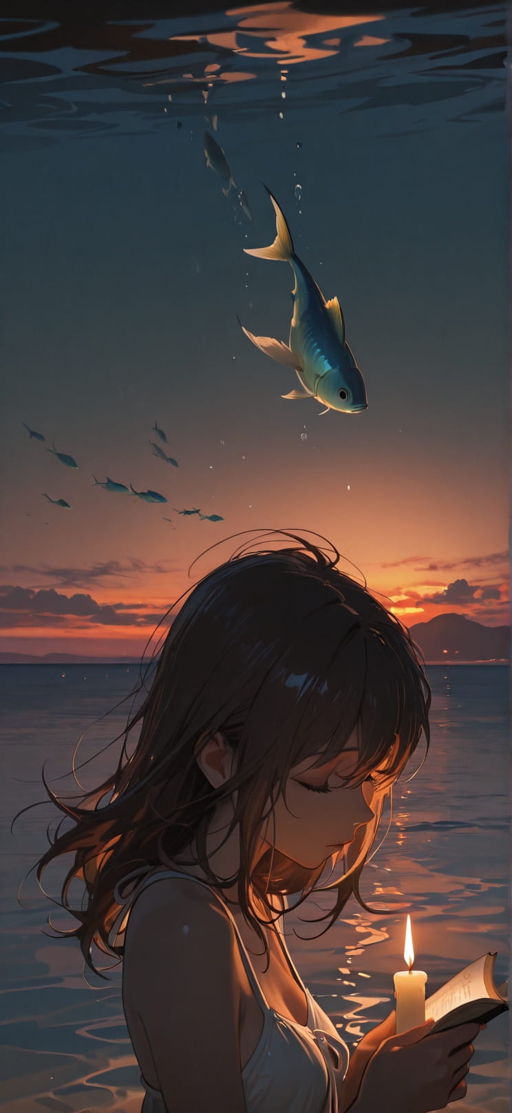 Chiaroscuro Brown Sunset Sea Summer Animal mobile wallpaper / スマホ壁紙