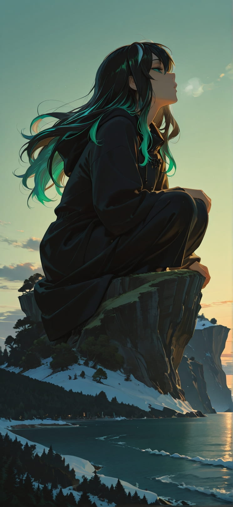 Chiaroscuro Green Afternoon Sea Winter mobile wallpaper / スマホ壁紙