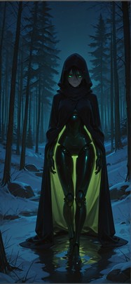 Chiaroscuro Green Night Nature Winter Machine mobile wallpaper / スマホ壁紙