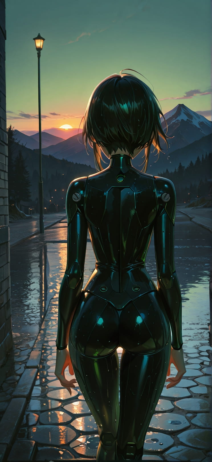 Chiaroscuro Green Sunset Mountain Winter Animal Machine mobile wallpaper / スマホ壁紙