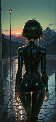 Chiaroscuro Green Sunset Mountain Winter Animal Machine mobile wallpaper / スマホ壁紙