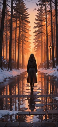 Chiaroscuro Orange Afternoon Nature Winter mobile wallpaper / スマホ壁紙