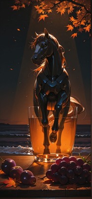 Chiaroscuro Orange Night Sea Autumn Animal Machine mobile wallpaper / スマホ壁紙