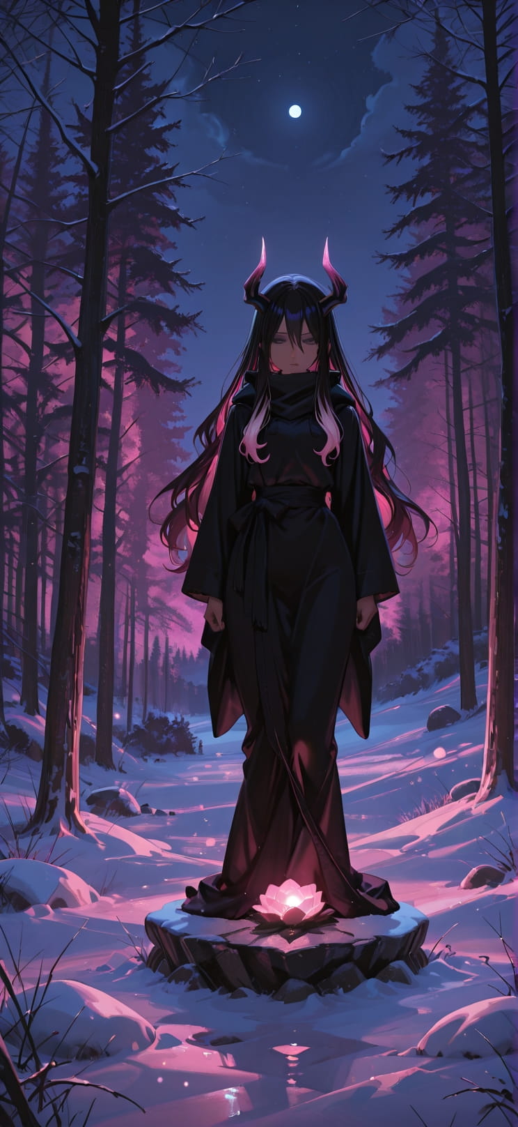 Chiaroscuro Pink Night Nature Winter mobile wallpaper / スマホ壁紙