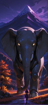 Chiaroscuro Purple Night Mountain Autumn Animal Machine mobile wallpaper / スマホ壁紙