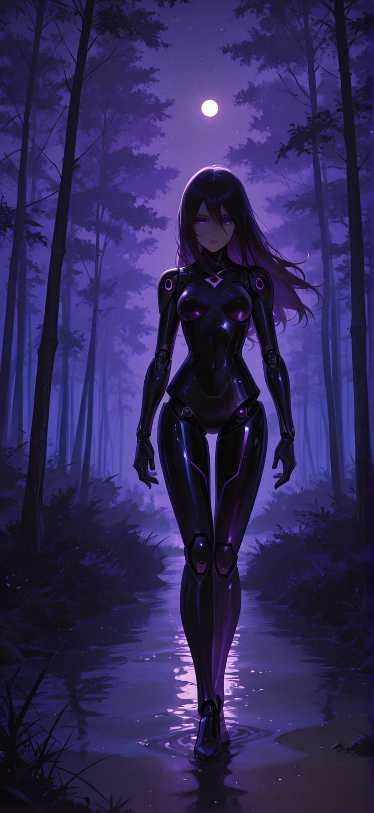 Chiaroscuro Purple Night Nature Summer Machine mobile wallpaper / スマホ壁紙