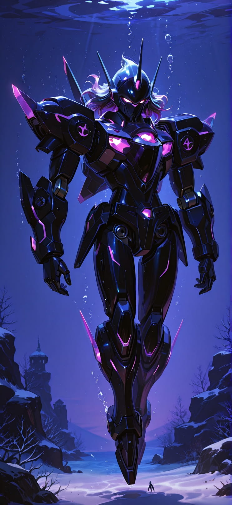 Chiaroscuro Purple Night Sea Winter Machine mobile wallpaper / スマホ壁紙