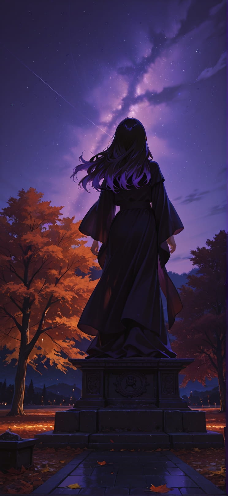 Chiaroscuro Purple Night Sky Autumn mobile wallpaper / スマホ壁紙