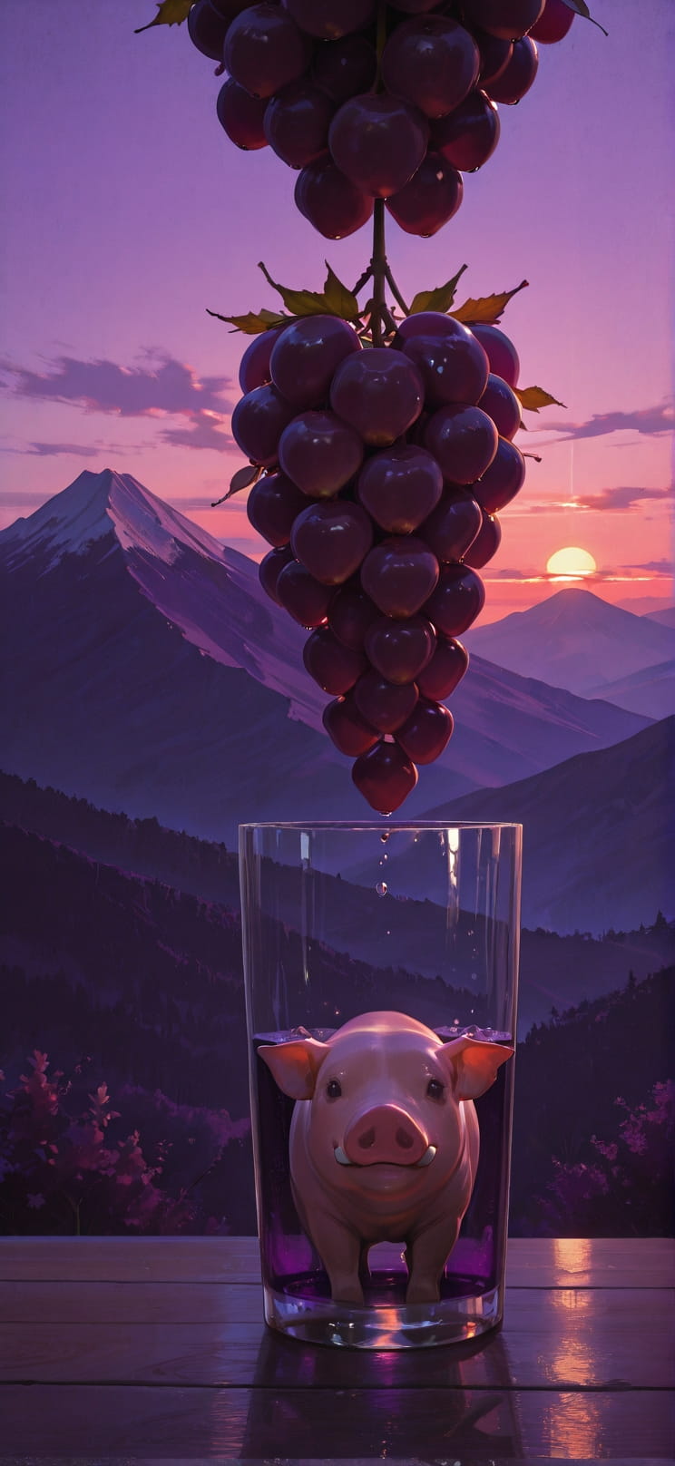 Chiaroscuro Purple Sunset Mountain Spring Animal mobile wallpaper / スマホ壁紙