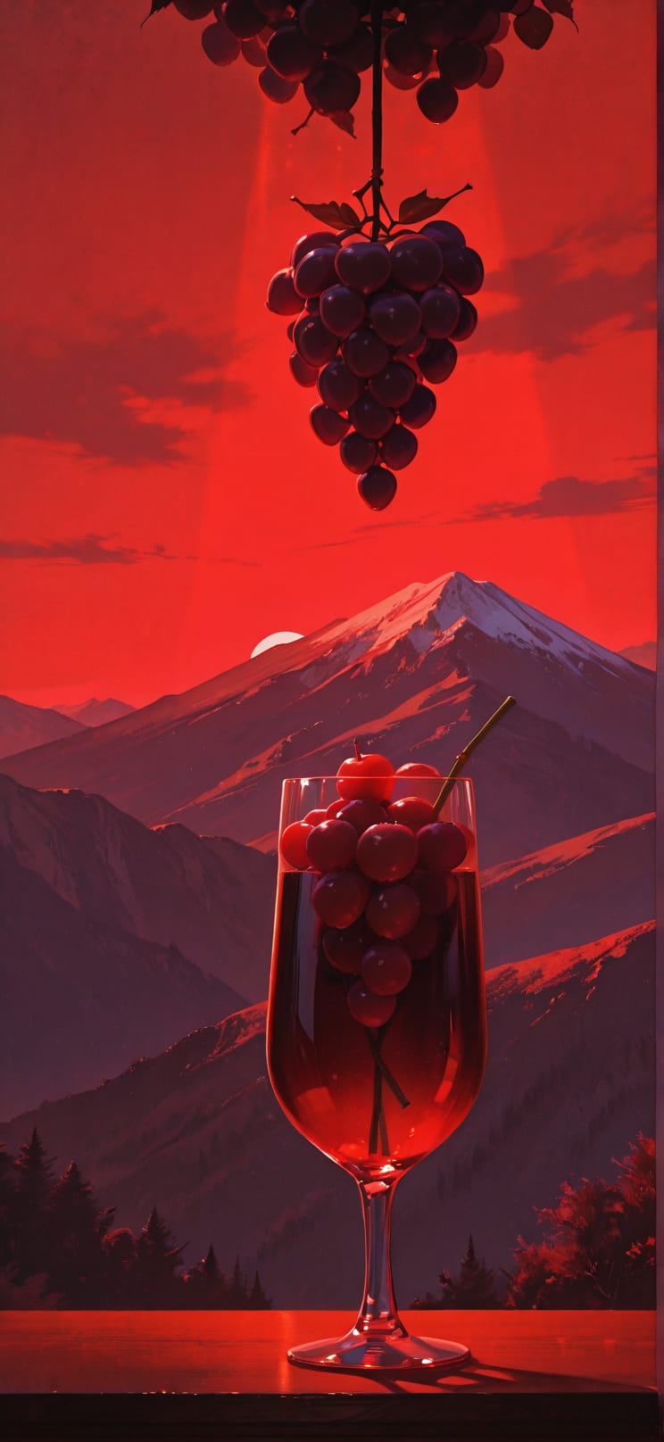 Chiaroscuro Red Afternoon Mountain Spring Animal mobile wallpaper / スマホ壁紙