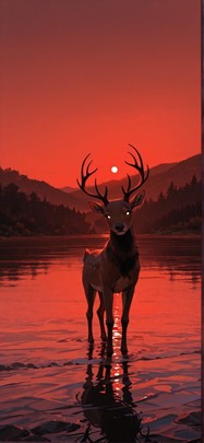 Chiaroscuro Red Afternoon Sea Summer Animal Machine mobile wallpaper / スマホ壁紙