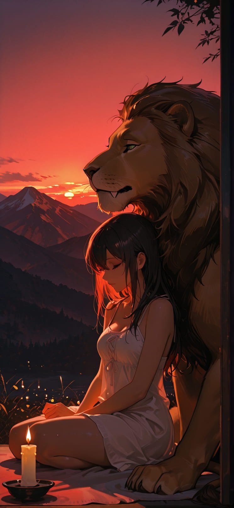 Chiaroscuro Red Sunset Mountain Summer Animal mobile wallpaper / スマホ壁紙