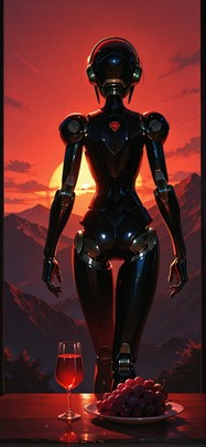 Chiaroscuro Red Sunset Mountain Summer Machine mobile wallpaper / スマホ壁紙