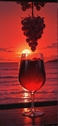 Chiaroscuro Red Sunset Sea Summer Machine mobile wallpaper / スマホ壁紙