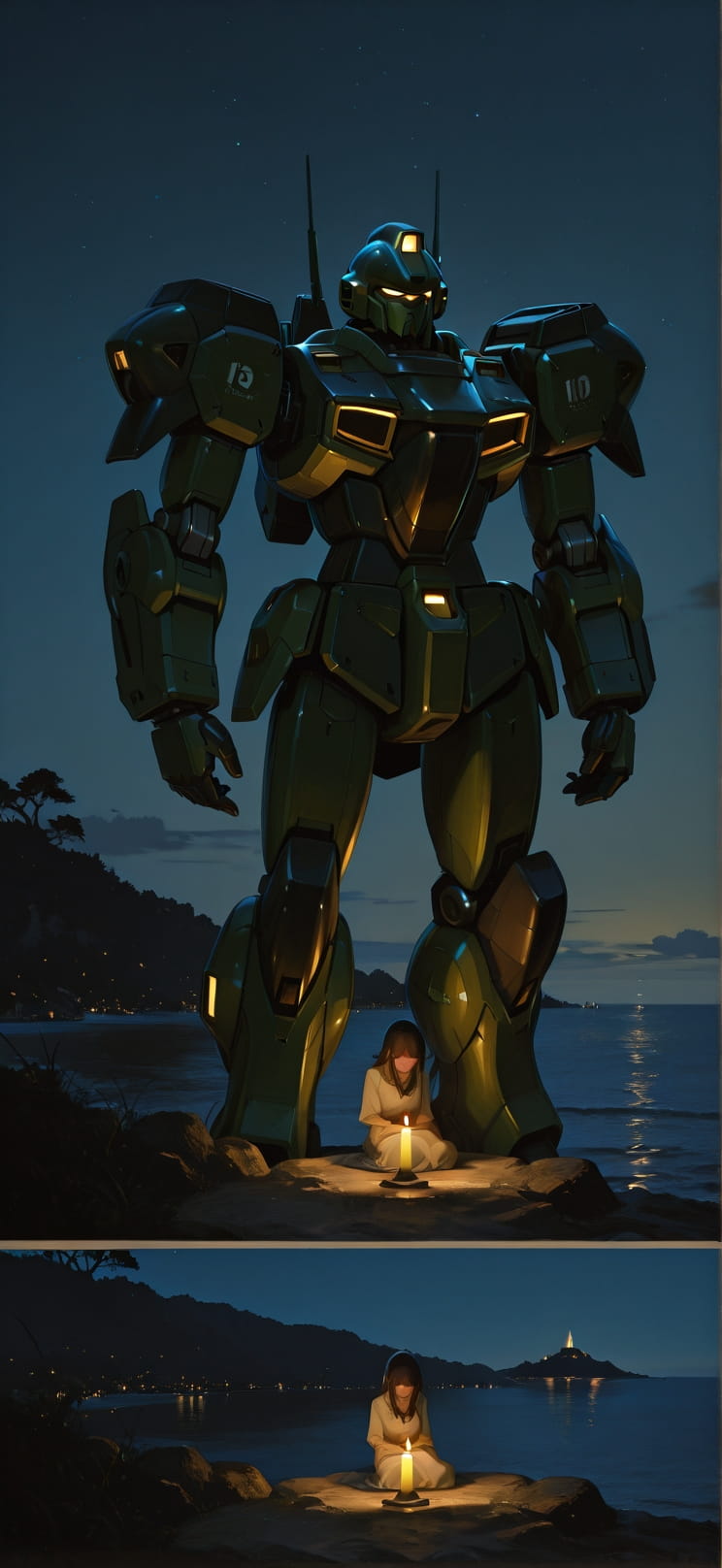 Chiaroscuro Yellow Night Sea Spring Machine mobile wallpaper / スマホ壁紙