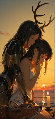 Chiaroscuro Yellow Sunset Sea Summer Animal Machine mobile wallpaper / スマホ壁紙