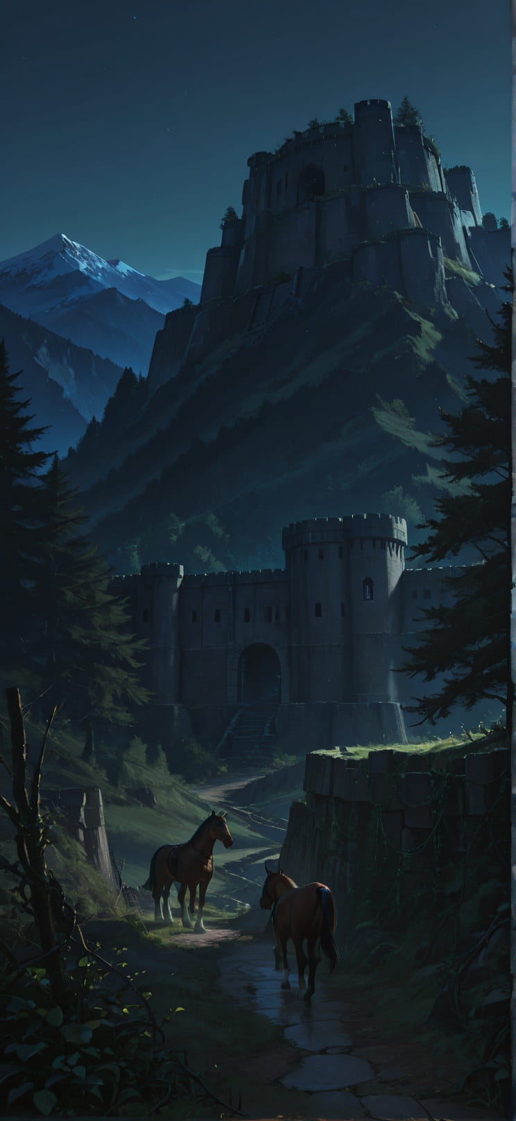 Citadel Green Night Mountain Winter Animal mobile wallpaper / スマホ壁紙