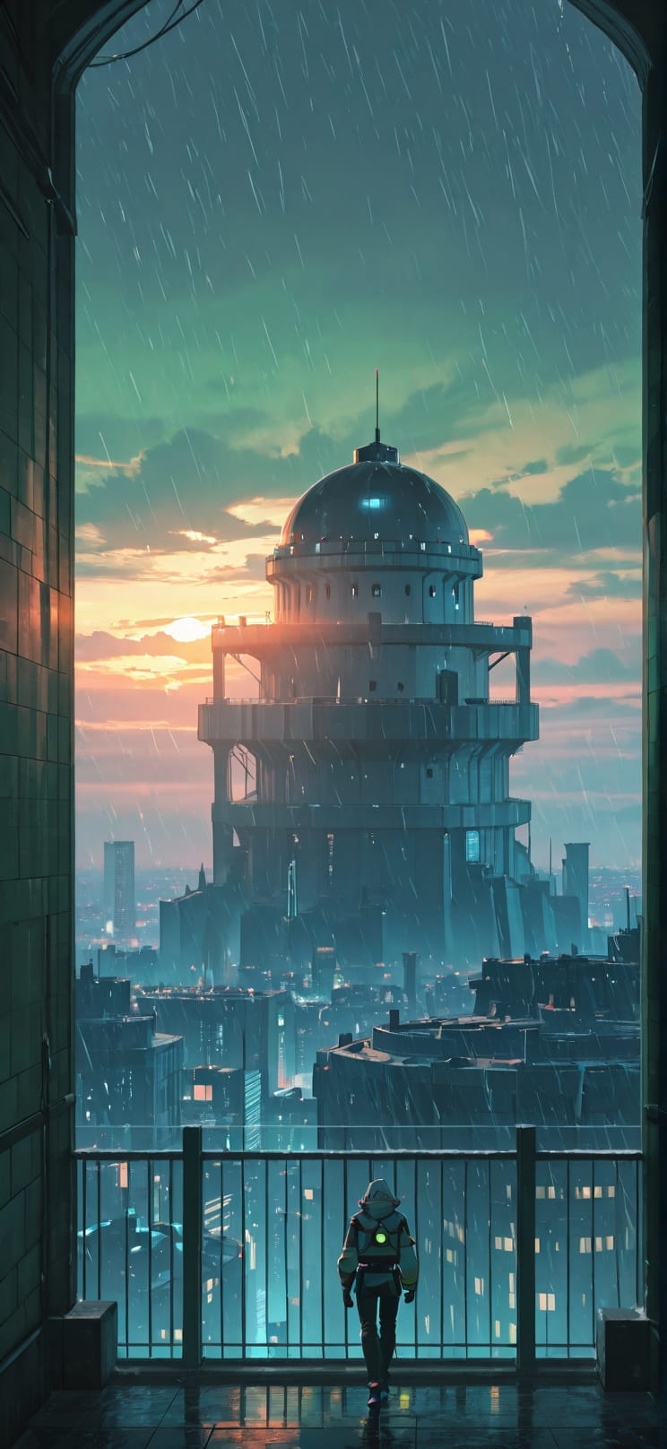 Citadel Green Sunset City Winter Machine mobile wallpaper / スマホ壁紙