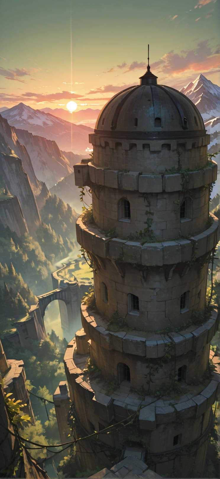 Citadel Green Sunset Mountain Winter mobile wallpaper / スマホ壁紙