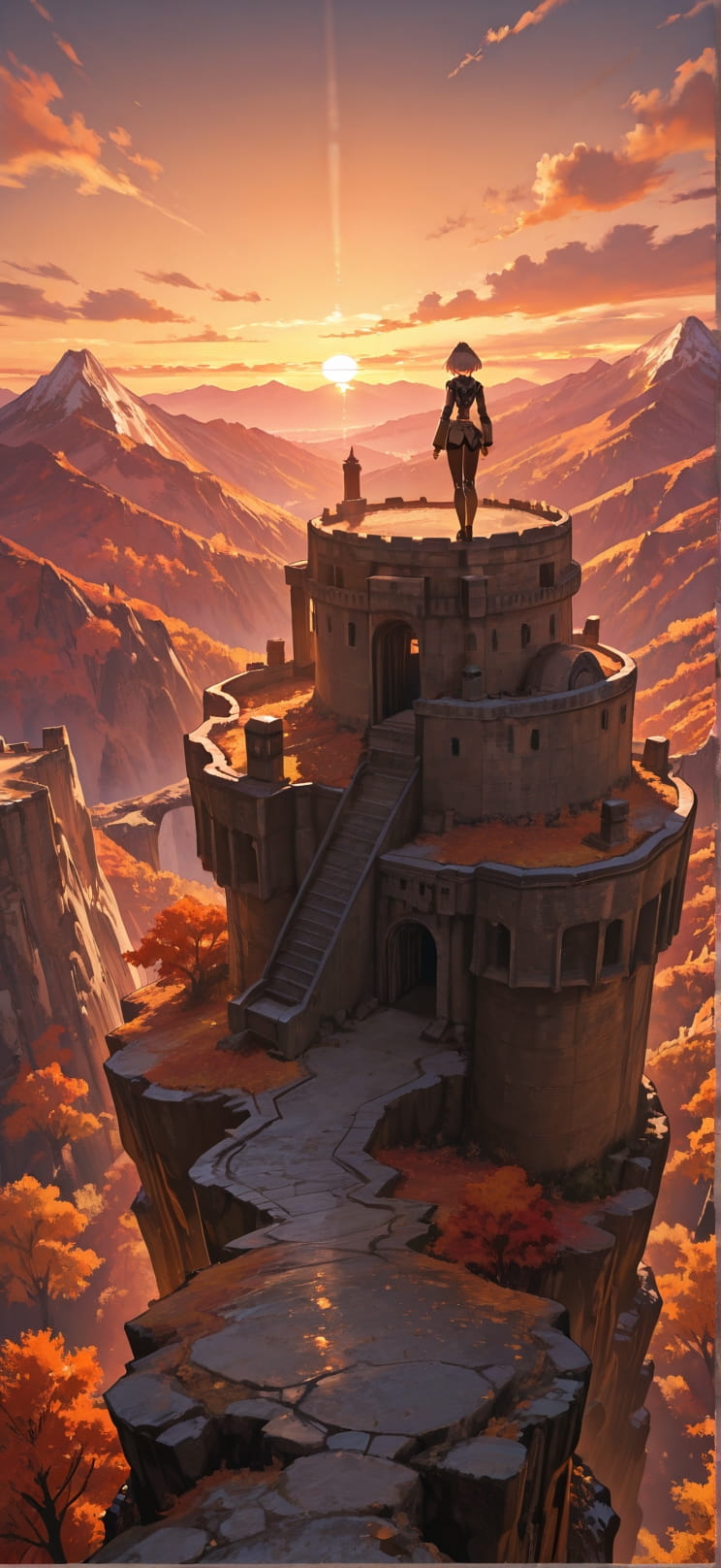 Citadel Orange Afternoon Mountain Autumn Machine mobile wallpaper / スマホ壁紙