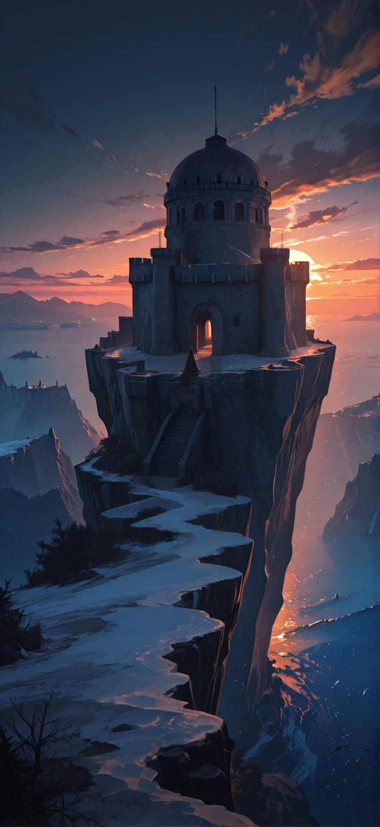 Citadel Orange Night Sea Winter mobile wallpaper / スマホ壁紙