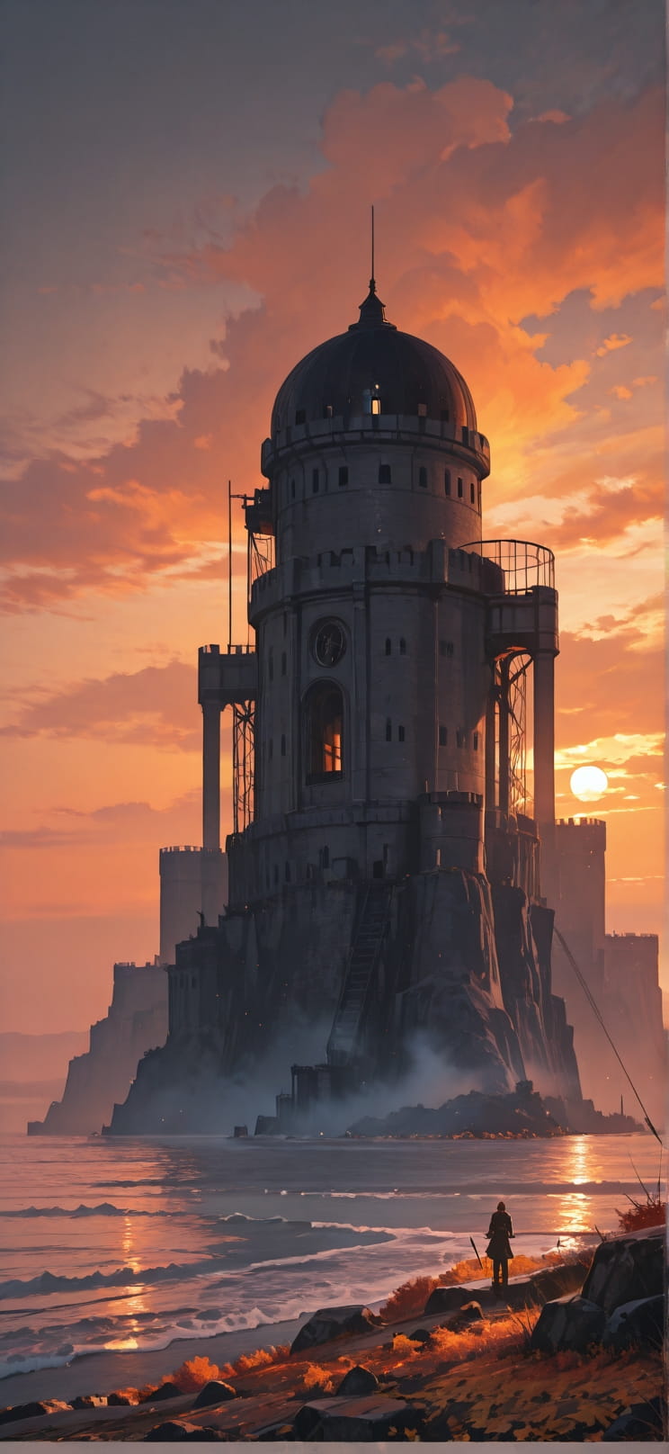 Citadel Orange Sunset Sea Autumn Machine mobile wallpaper / スマホ壁紙