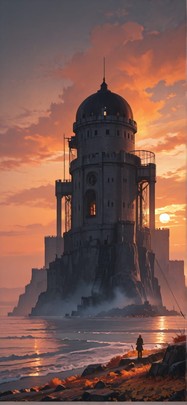 Citadel Orange Sunset Sea Autumn Machine mobile wallpaper / スマホ壁紙