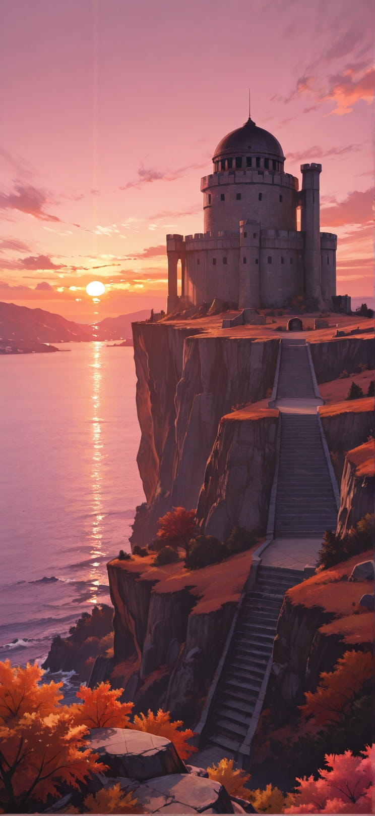 Citadel Pink Afternoon Sea Autumn mobile wallpaper / スマホ壁紙