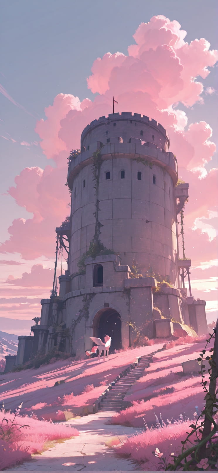 Citadel Pink Afternoon Sky Spring Animal mobile wallpaper / スマホ壁紙