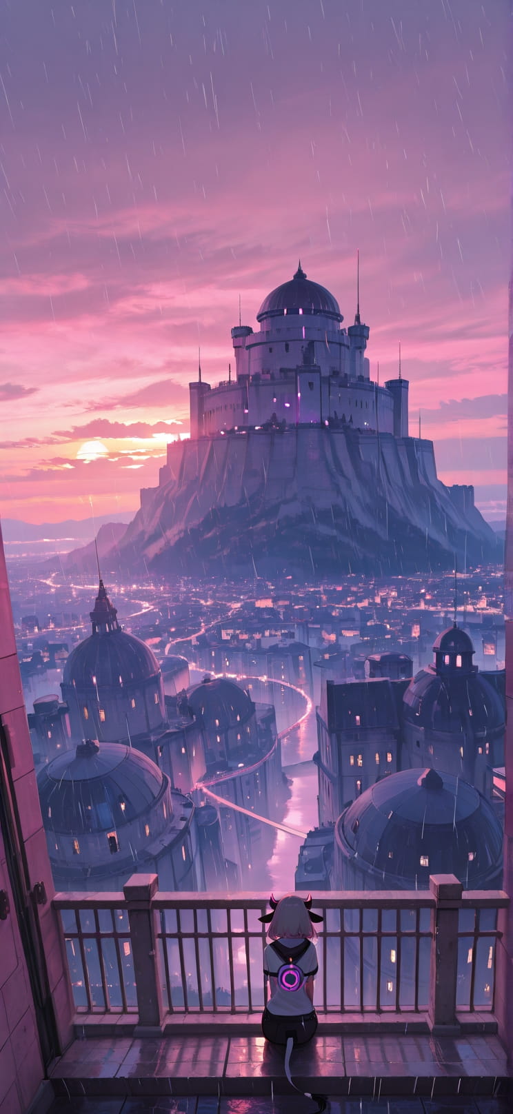 Citadel Pink Sunset City Summer Animal mobile wallpaper / スマホ壁紙