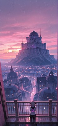 Citadel Pink Sunset City Summer Animal mobile wallpaper / スマホ壁紙