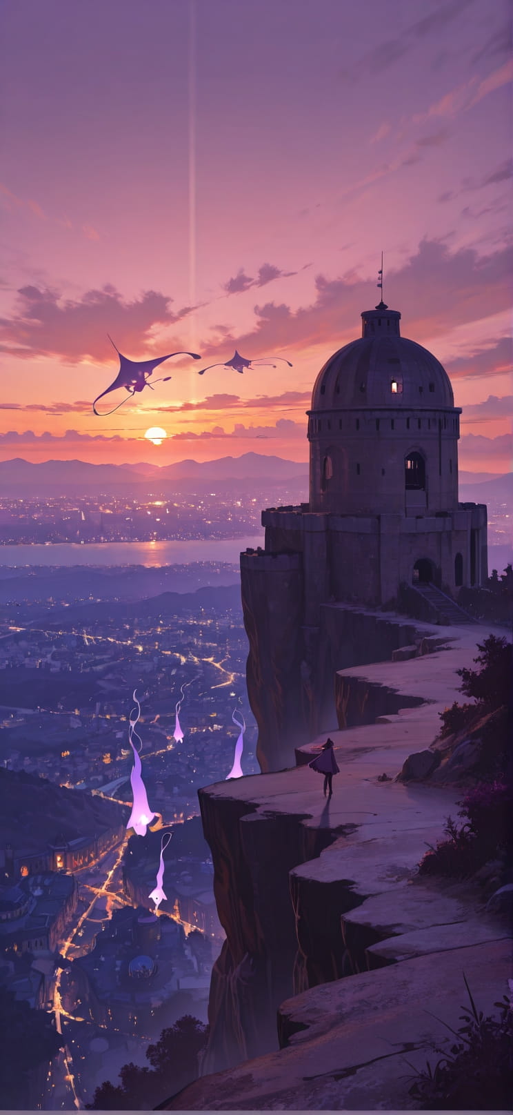 Citadel Purple Afternoon City Spring Animal mobile wallpaper / スマホ壁紙
