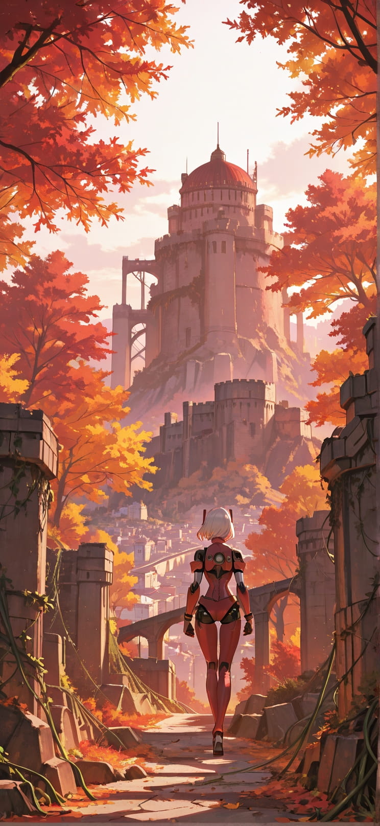 Citadel Red Afternoon City Autumn Machine mobile wallpaper / スマホ壁紙