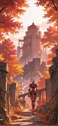 Citadel Red Afternoon City Autumn Machine mobile wallpaper / スマホ壁紙