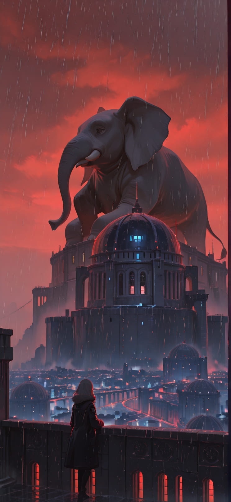 Citadel Red Afternoon City Winter Animal mobile wallpaper / スマホ壁紙