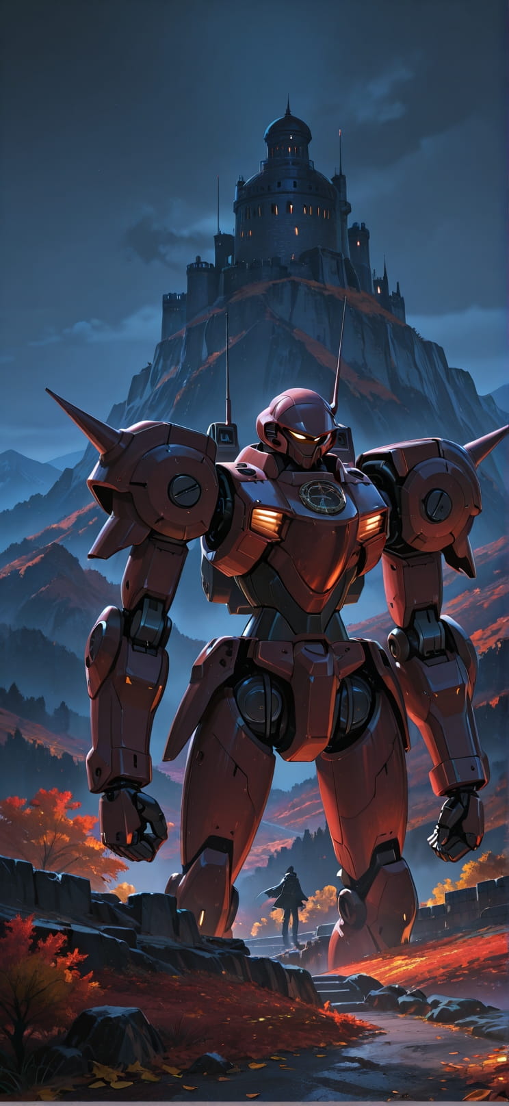 Citadel Red Night Mountain Autumn Machine mobile wallpaper / スマホ壁紙