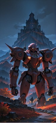 Citadel Red Night Mountain Autumn Machine mobile wallpaper / スマホ壁紙