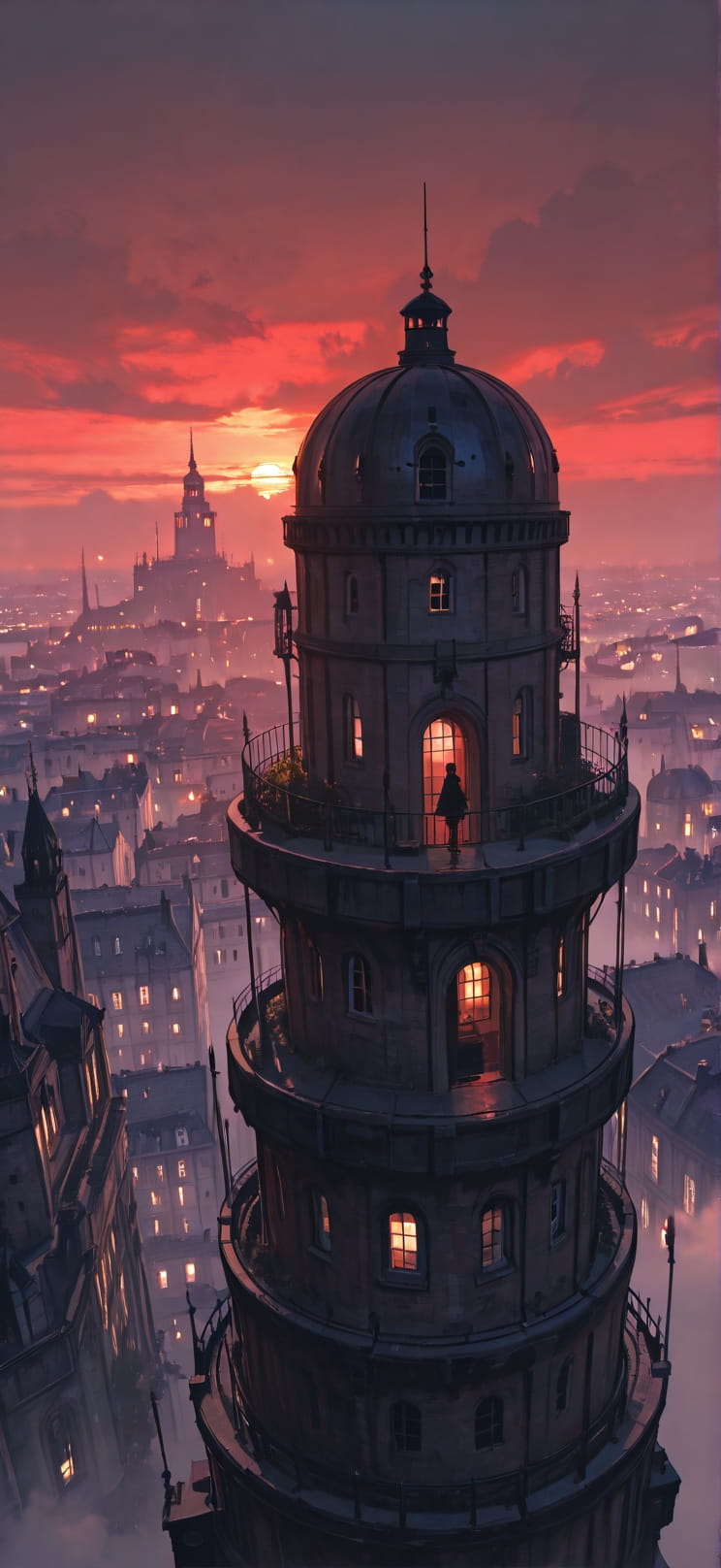 Citadel Red Sunset City Spring Machine mobile wallpaper / スマホ壁紙